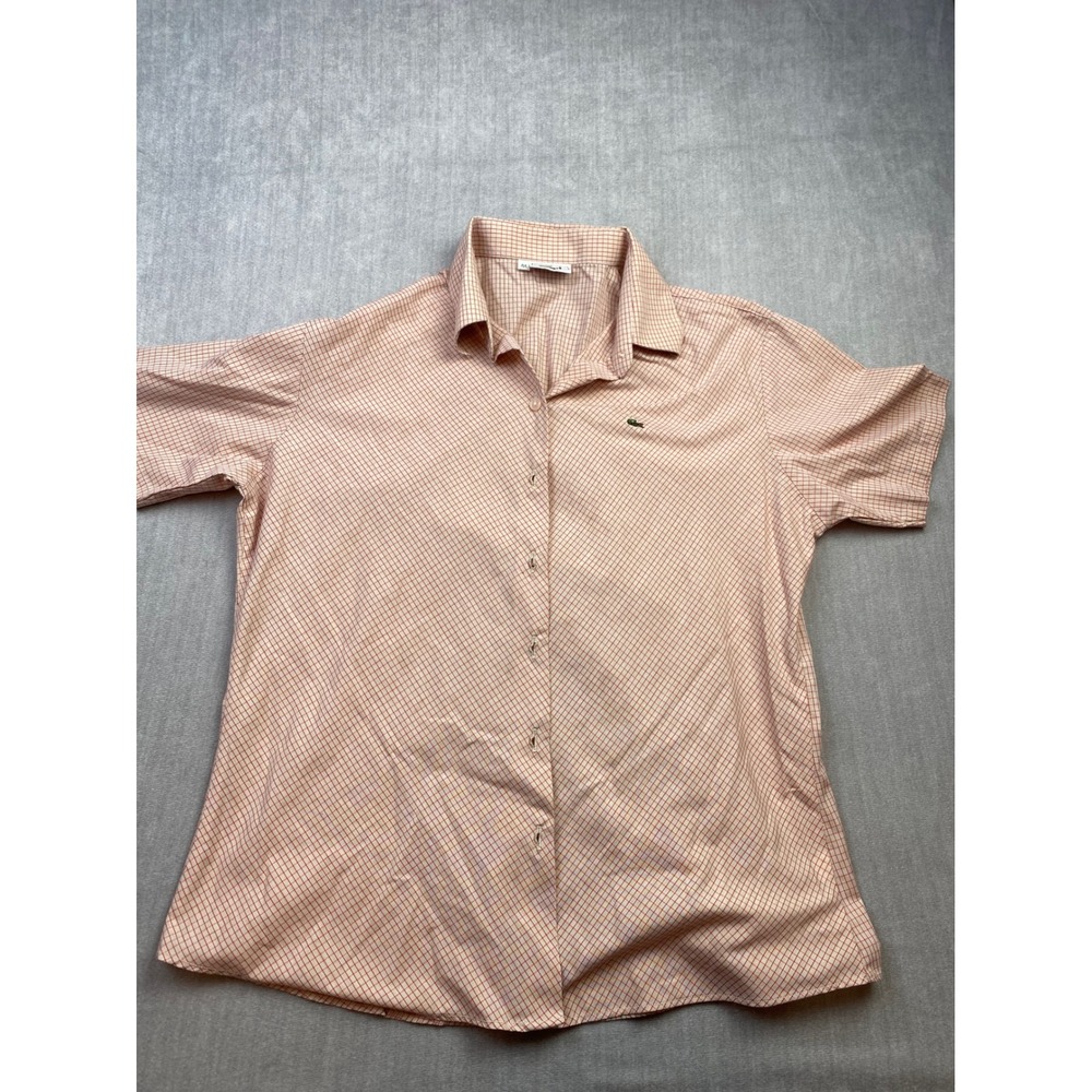 Vintage Lacoste‎ Red White Micro Check Short Sleeve Button Up Shirt Size 44